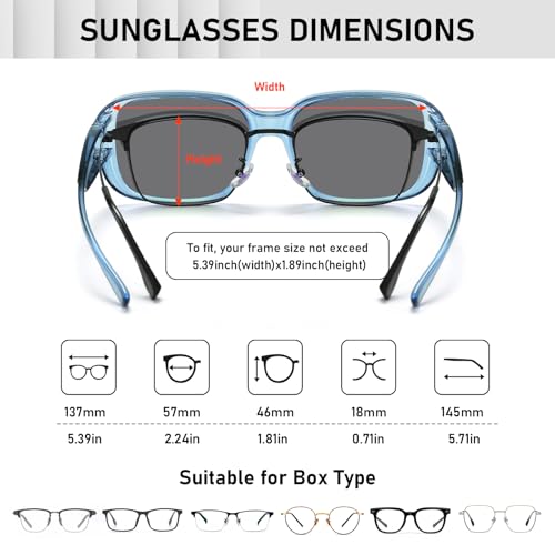 Image of HAOLOTA Fit Over Glasses Sunglasses for Women Men Polarized Classic Rectange Fitover Shades UV Protection Size M