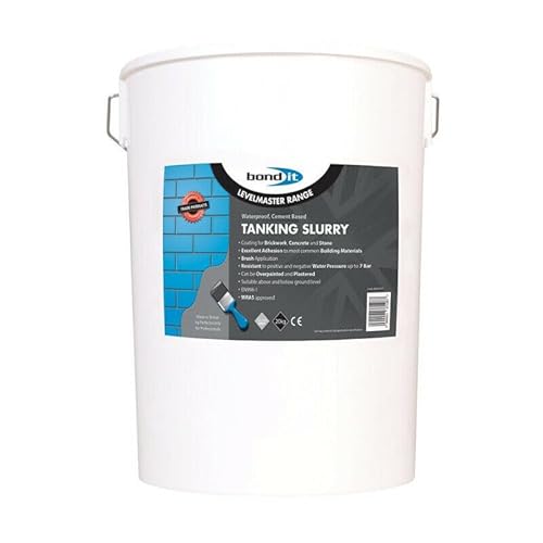 Bond ItTanking Slurry Grey 20Kg With Mixing Bucket Tub Waterproofer Damp Proofing Masonry Cement cementitious waterproof coating designed for use below and above, retaining walls, and tanks.