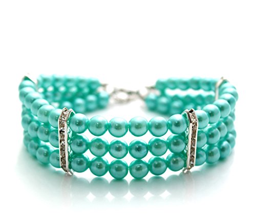 PETFAVORITES Fancy 3 Row Pearls Diamond Dog Necklace Collar Jewelry with Bling Rhinestones for Pets Cats Small Dogs Girl Teacup Chihuahua Yorkie