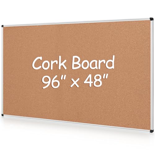 Board2by-Extra-Large-Cork-Bulletin-Board-96-X-48-Silver-Aluminum-Framed-8x4-Corkboard-for-Wall-Wall-Mounted-Notice-Pin-Board-with-18-Push-Pins-for-School-Home-Office Board2by Extra Large Cork Bulletin Board 96" X 48", Silver Aluminum Framed 8'x4' Corkboard for Wall, Wall Mounted Notice Pin Board with 18 Push Pins for School, Home & Office - Image 1