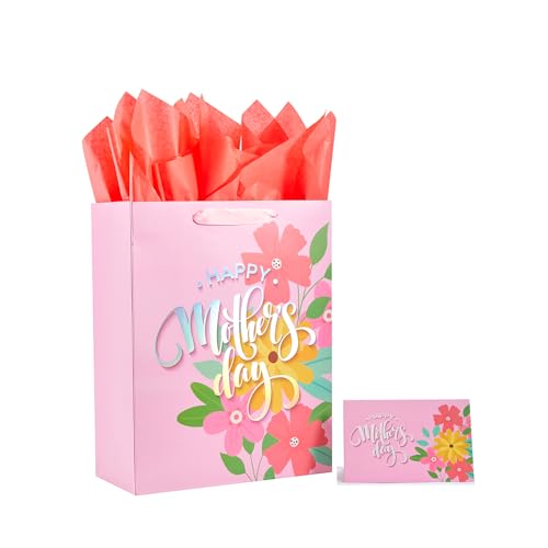 Bobobag 13' Mother's Day Large Gift Bag with Tissue Paper and Handles and Greeting Card for Women
