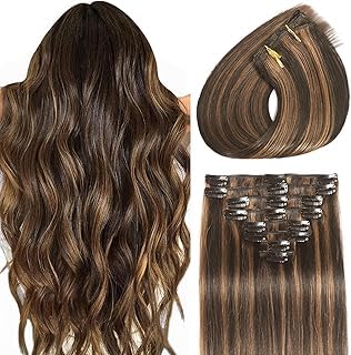 Clip in Hair Extensions Real Human Hair Clip in Extensions for Women Seamless Balayage Natural Black to Chestnut Brown 8pcs Double Weft 16 inch 3.2oz/90g