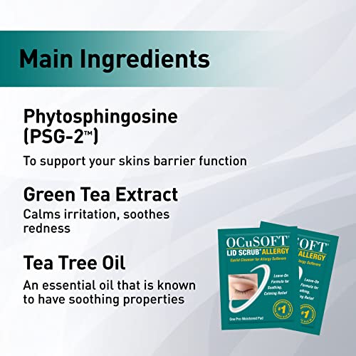 Ocusoft Lid Scrub Allergy Eyelid Cleanser - Individually Wrapped Pre-Moistened Pads For Allergy Eyelids - Green Tea & Tea Tree Oil - Eyelid Wipes To Remove Pollen - 30 Count Wipes #TOP1