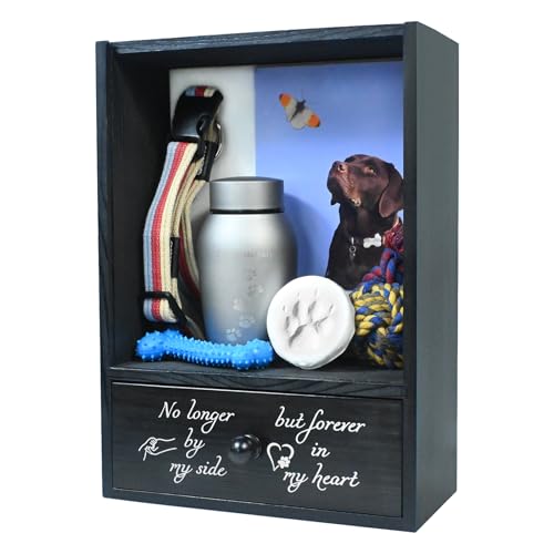 Favonuovy Pet Memorial Shadow Box Keepsake 9.3x13 Dog Memorial Gifts for Loss of Dog Death Sympathy and Remembrance Gift Large Pet Memorial Picture Frame Display Case with Deep Drawer
