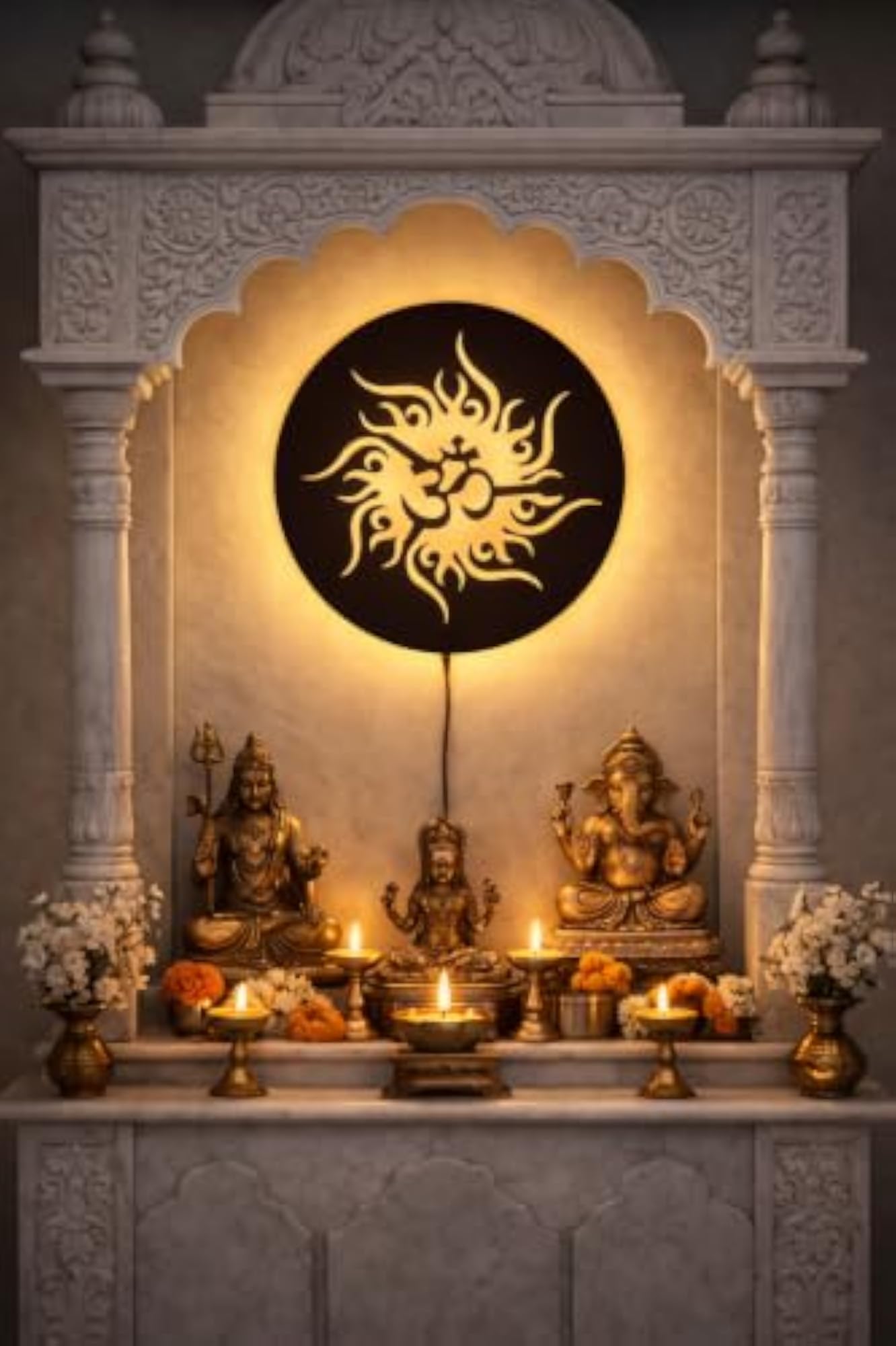 LED Backlit Om Symbol Wooden Wall Decor, 18 x 18 Inch