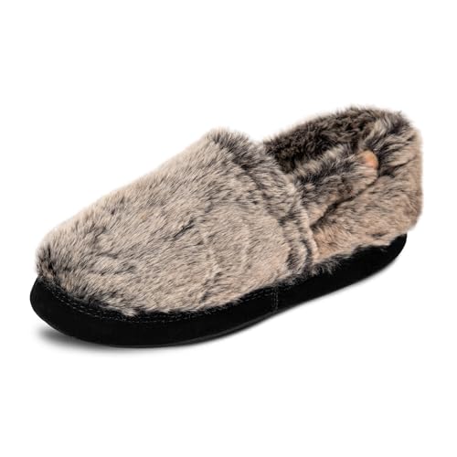 Acorn Soft & Cozy House Slippers for Women - Fleece Lining, Suede Rand, Rubber Sole, Cloud Cushion for Indoor/Outdoor, Chinchilla, 6.5-7.5