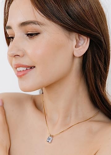 Solitaire Pendant for Women, Emerald/Square Princess/Marquise/Trillion Cut CZ Necklaces, 18K White and Gold-plated 925 Sterling Silver Ideas Gift, Jewelry Box Packed4
