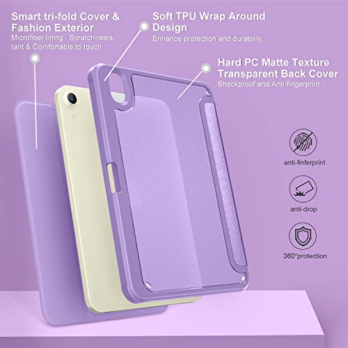 Dtto Ipad Mini 6 Case 2021 With Pencil Holder, Slim Smart Trifold Stand Front Cover [Auto Sleep/Wake] With Shockproof Hard Pc Matte Back Cover For Apple Ipad Mini 6Th Generation 8.3 Inch, Purple #TOP5