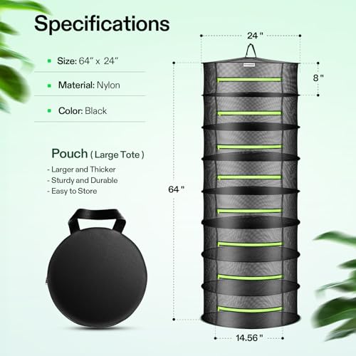 Image of VIVOSUN 4-Pack 8-Layer Mesh Drying Rack Hanging Design with Green Zippers for Dehydrating, Indoor and Outdoor (Pruning Shears Included)
