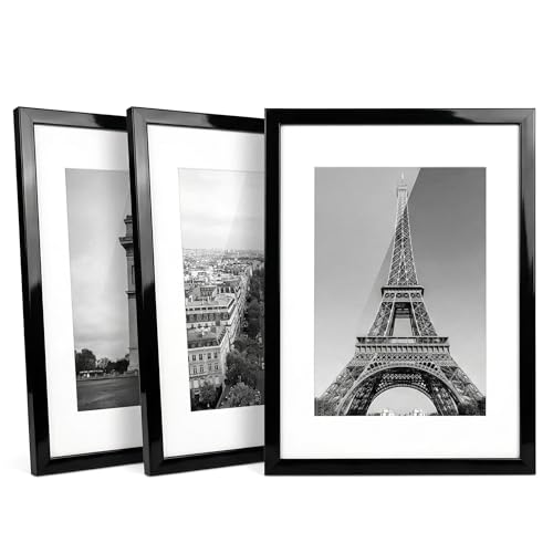 Barpre 3 Pack A3 Picture Frames Black for Wall, Fits A3 Poster or A4 Picture with Mount, Shatterproof Plexiglass Photo Frames, Modern Gallery Set for Certificates, Prints and Documents