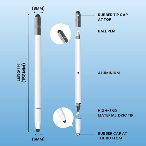 Image of Dyazo 4-in-1 Stylus Pen for Smart Touch Screen Devices with Precision Capacitive Rubber Tip | Fine Point Disc Tip | Pen Functionality | Compatible with iPad, iPhone, Kindle, Android, Tablets & More