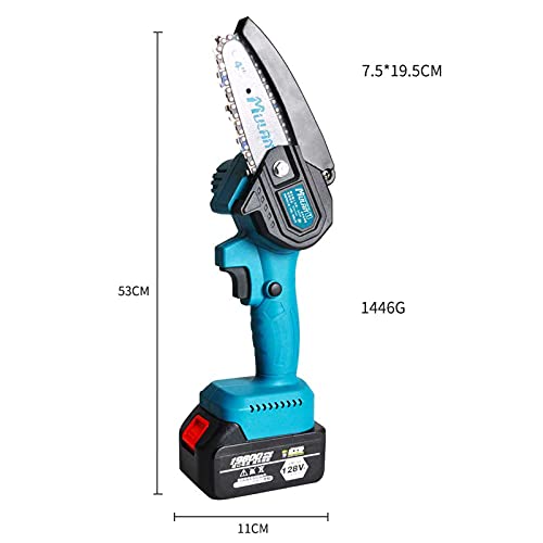 LDMY Mini Elektrische Kettensäge Akku Akku Wiederaufladbare Power 4-Zoll-Kettensäge Spritzschutz & Sicherheitsschalter Taste, für Courtyard Tree Branch Holzschneiden (2 Batterien und 3 Kette) – Bild 6