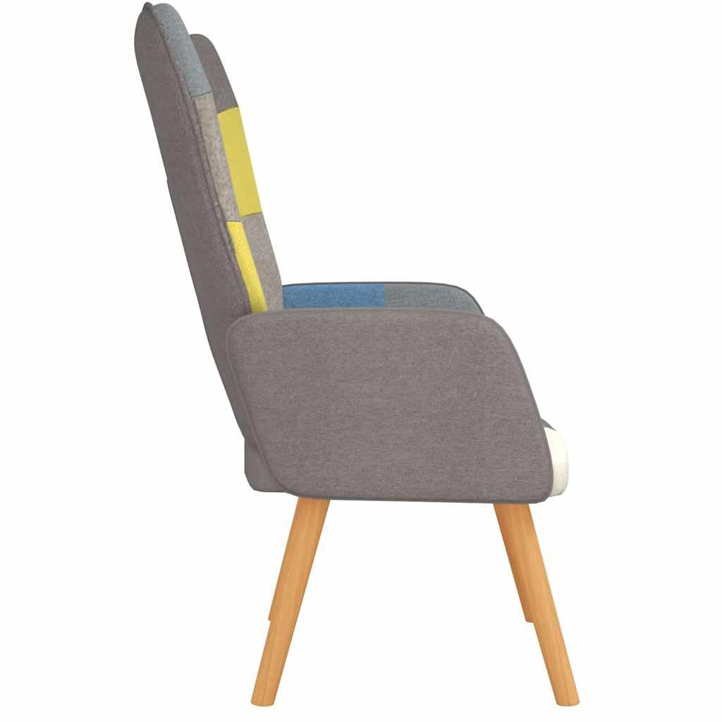 Poltrona relax con tessuto patchwork colorato, 61,5 x 69 x 95,5 cm, in legno massello e acciaio, design confortevole, per camera da letto e sala da pranzo