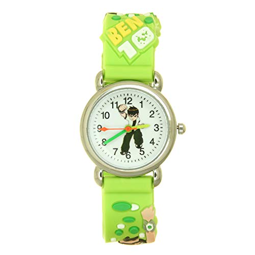 Top Ben 10 Kids 3D Cartoon Green Rubber Band Stainless Steel Case Water Resistant Quartz Watches