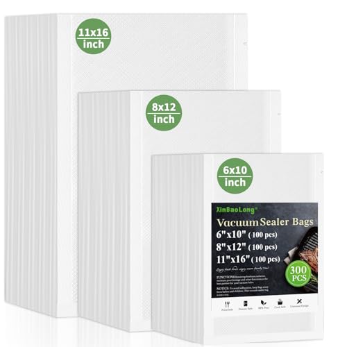 Image of Vacuum Sealer Bags, 11 inchx16 inch Gallon, 8 inchx12 inch Quart, 6 inchx10 inch Pint, 300 Pcs | Commercial Grade, BPA Free, Sous Vide Cooking, Puncture Prevention, Kitchen Essentials