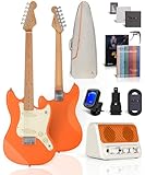 AKLOT 36-inch Kids Electric Guitar: 3/4 Size Mini Electric Guitar Kit, 1.5 In Neck Width for Small Hands & Beginners, 10W Amp, Gig Bag, String, Strap, Cable, Picks,Lesson Book(TangerineZap Orange)