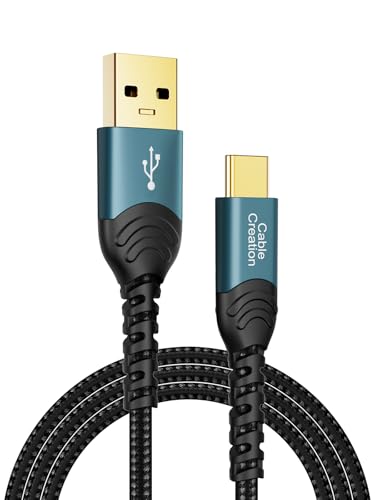 Image of CableCreation [2 Pack USB A to USB C Cable 3A Fast Charging 3.3FT, Double-Braided USB Type C Cable Compatible with iPad Mini Galaxy S22 S21 S10 S9 Note 10 PS5 Controller, USB C Cord Blue