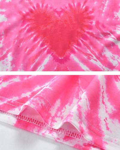 Image of Tkria Girl Crop Tops Valentine Short Sleeve Tshirt Tie Dye Heart Teen Girls Shirt Clothes 6-14 Years