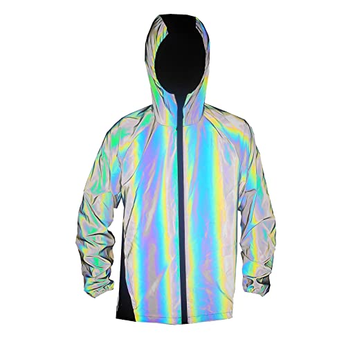 YiLianDa Chaqueta deportiva reflectante para hombre, Hip Hop Party Disfraces Streetwear, al aire libre, empalme, transpirable, con capucha, jogger, ciclismo, chaqueta Cover