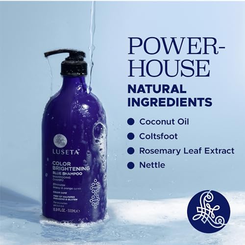 Image of Luseta Color Brightening Blue Shampoo for Brunettes and Brassy Orange Tones, Hair Care Routine Shmapoo for Color Treated Hair, Sulfate Phosphate & Paraben Free 16.9oz