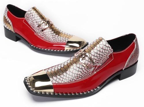 Santimon Men's Slip On Leather Penny Loafers - Dress Casual Western Shoes with Sequin& Metal Square Toe for Wedding & Smoking Party4