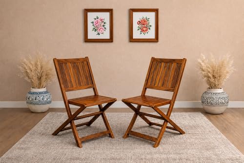 Image of Solid Sheesham Wood Folding Patio Chair Set of 2 | Portable Wooden Chairs for Balcony, Garden &Indoor Seating | Patio Seating Furniture for Balcony & Lawn Use (Honey Finish, Set of 2)