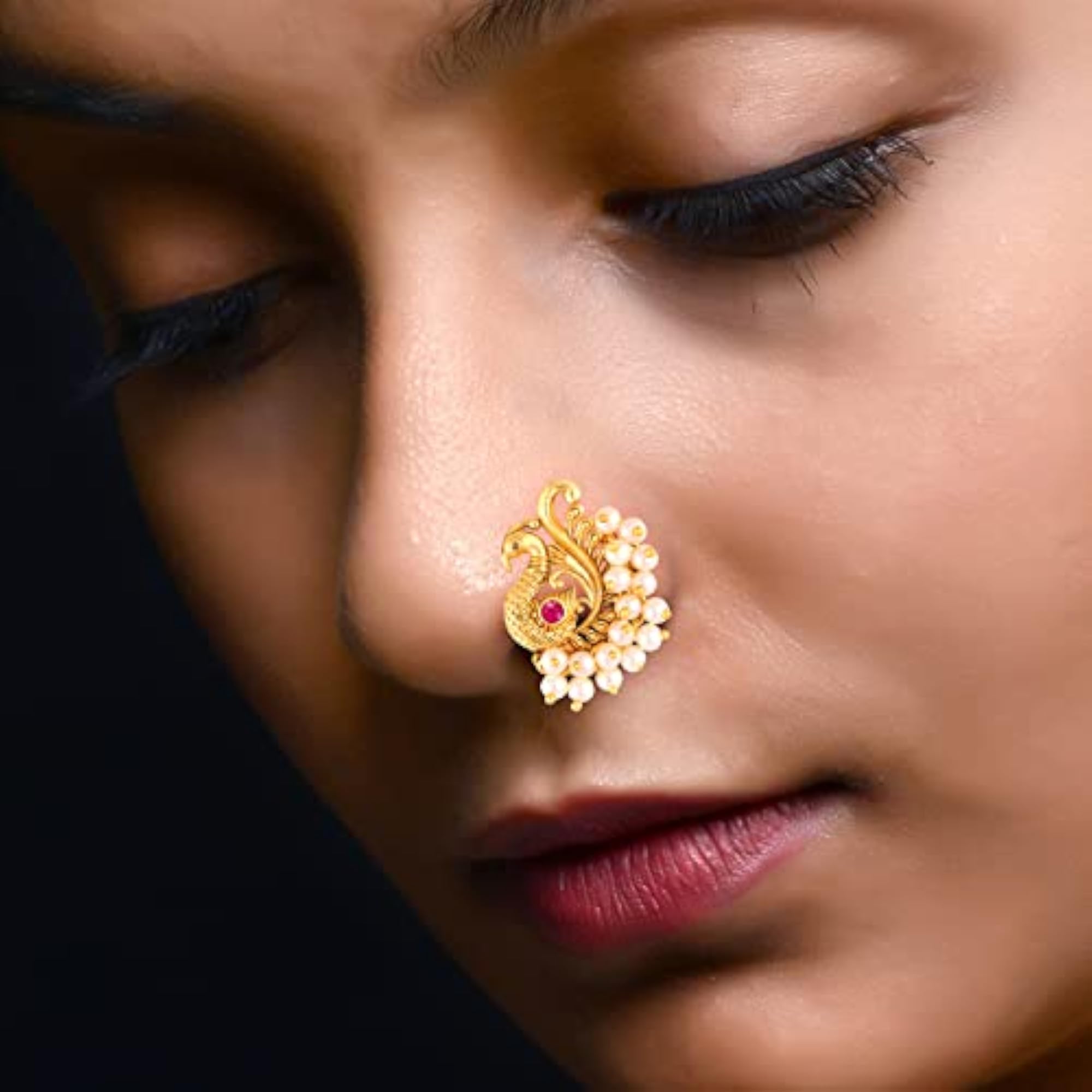 Women's Maharashtrian Peacock Styled Nosepin Combo Set of 2