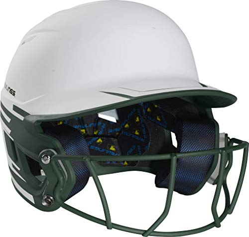 Rawlings Mach Ice Fastpitch Softball Junior Batting Helmet With Face Guard, White/Dark Green #TOP1