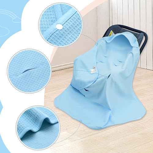 Einschlagdecke Babydecke für Babyschale Kinderwagen Kuscheldecke 90 x 90 cm Waffelstoff Universal Baby Decke für Buggy Autositz (Einlagig-blau),0.5 Tog