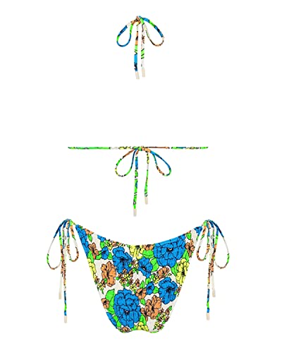 Image of Women's Triangle Bikini Set String Swimsuit Print Tie Smocked Ruched Two Piece Bathing Suit