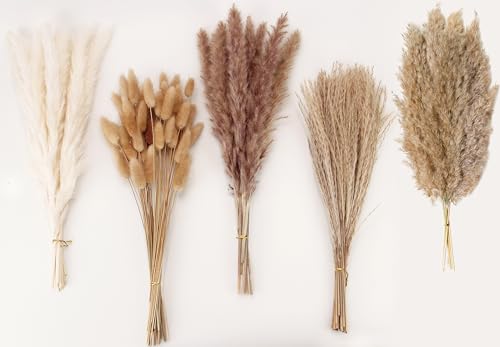 Image of Natural Dried Pampas Grass Decor, 110 PCS Pampas Grass Contains White Bunny Tails Dried Flowers, Artificial Flowers for Bathroom Decor, Bathroom Wall Decor, Office Decor and Baby Shower Decorations