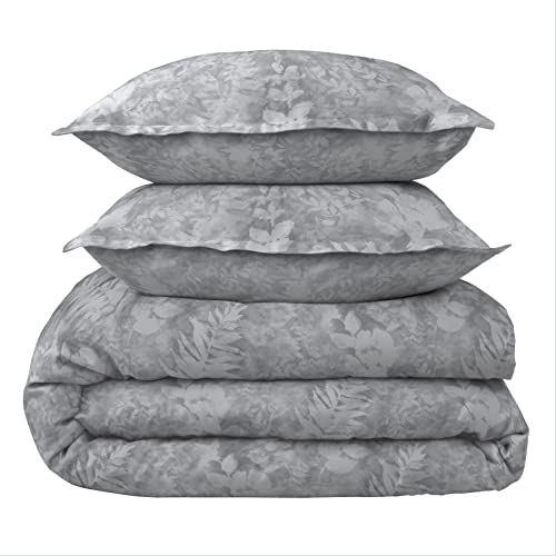 Scott Living Alterra Cotton Reversible Floral Leaf King Comforter Set - 3 Piece | 1 Comforter - 2 Sham | Modern Botanical Design | Soft Transitional Bedspread | Luxury Fall Bedding | Harbor Mist Gray #TOP1