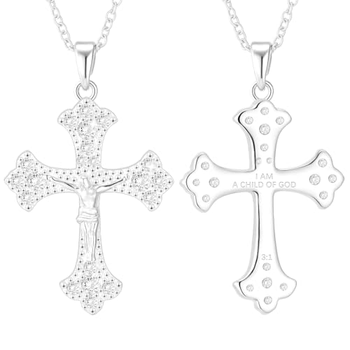 Cross Necklace for Women 18K Gold Silver Plated Jesus Cross Pendant Jewelry Birthday Gifts for Women Girls 16+3 Inches