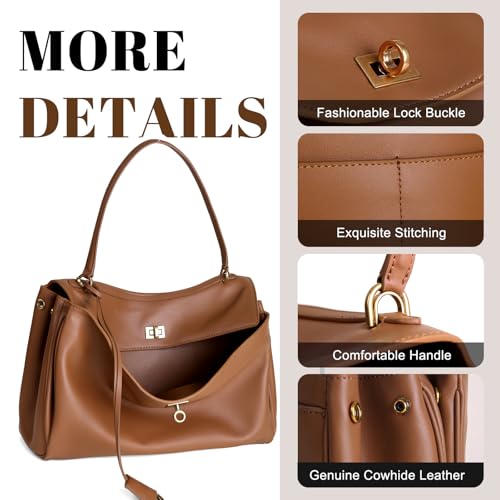 Image of hedexe Genuine Leather Tote Bag for Women: Soft Cowhide Shoulder Handbags for Ladies - Satchel Purse for Travel Work(Large)