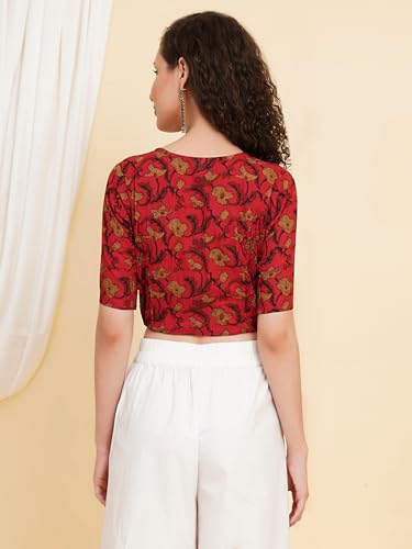 Image of Yash Gallery Women's Cotton Zig-Zag Printed Regular Regular Fit Short Sleeve Blouse