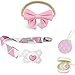 Dodo Babies Baby Girl Headband Set – 10 Soft, Stretchy Bow-Accent Headbands in Floral, Denim, Solid and Print Ribbons – Plus Bonus Universal Pacifier Clips & Binky Case