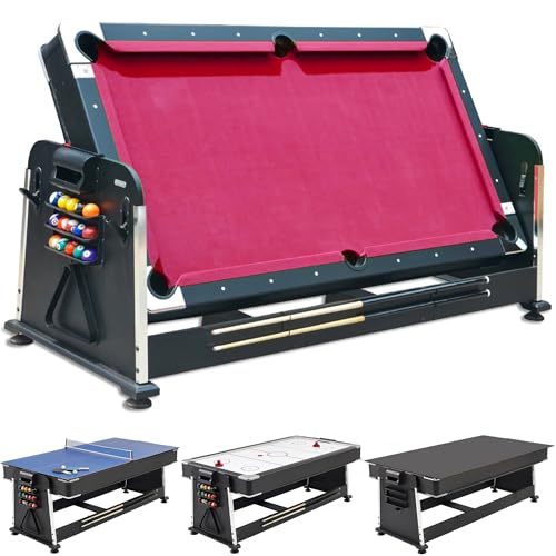 DEVESSPORT Olimpus Multijeu rotatif 4 en 1 | Table de billard, air hockey, ping-pong et table de salle à manger | 203,5 x 112 x 81 cm | Comprend tous les...