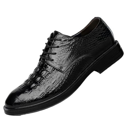 Men's Lace up Dress Shoes Black Brogue Leather Oxford Crocodile Embossed Comfortable Slip Rubber Sole Formal Business Tuxedo Wingtip Shoes
