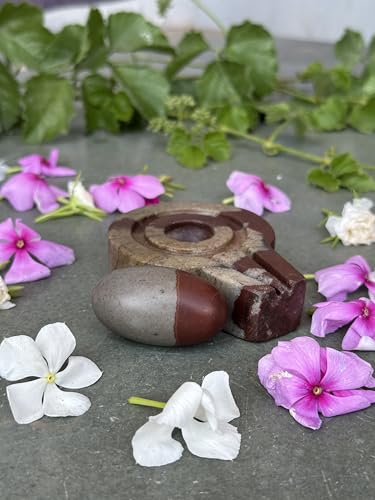 Image of Shivam VASTU AKAL 1.5 inch Original Narmadeshwar Narmada Shivling with 3 inch Narmada Stone Yoni Base Jaladhari (Mahamratunjay Shivling, Multicolor Flate Jaladhari)