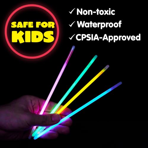 Image of JOYIN 100 Pcs 8 inch Glow sticks Bulk Party Favors Pack, Neon Glow in the Dark Party Supplies, Light Up Necklaces and Bracelets with Connectors for Halloween, Football, Birthday Decorations