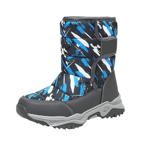 Botas de nieve para niños y niñas, con forro polar, botines de invierno con estampado cálido, zapatos antideslizantes para interiores y exteriores, azul claro, 28 EU