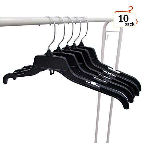 Hanger Central Recycled Black Heavy Duty Plastic Top Hangers With Polished Metal Swivel Hooks Shirt Hangers, 17 Inch, Black, 10 Pack #TOP1
