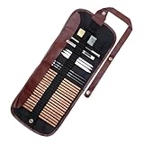Kit Lápis de Desenho Profissional 29 Peças com Estojo Portátil, Lápis Artísticos, Borrachas, Estilete e Acessórios para Artistas e Estudantes Linha Super Premium