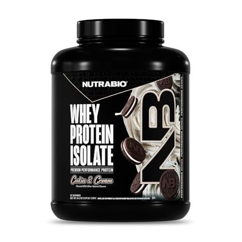 NutraBio 100% Whey Protein Isolate Protein Powder 25g Protein with Complete Amino Acid Profile Soy and Gluten Free Low Carb and Low Calorie Whey Protein Powder Cookies & Cream 50 Servings