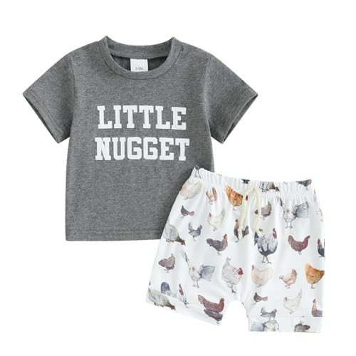 Image of Toddler Baby Boy Farm Clothes Western Farm Chicken Animals/Tractor Shirt+Short Pant Summer Short Outfit Country Stuff