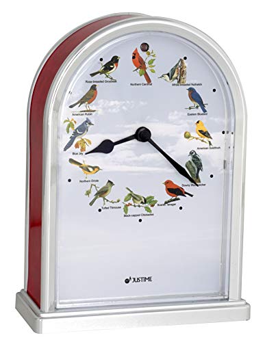 JUSTIME 7.5 inch Tall Northern Cardinal Lovely Collection Plays 12 Popular Bird's Songs Table Clock Home Deco Multi-Color Unique Gift Selection, Red & Silver - Image 6