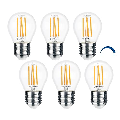 Akynite Glühbirne G45 E27 4W LED Dimmbar Warmweiss 2700K 400LM AC 230V 40W Ersatz Globe LED Filament Tropfen E27 Dimmbar Warmweiß Klar für Dekorative Beleuchtung 6er-set