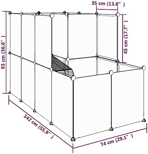 Foldable Medium Black Rabbit Hutch Cage with Platform & Ladder - Durable PP & Steel Indoor/Outdoor Animal Enclosure for Spacious Bunny Habitat, Ideal for Rabbits, Guinea Pigs & Hamsters