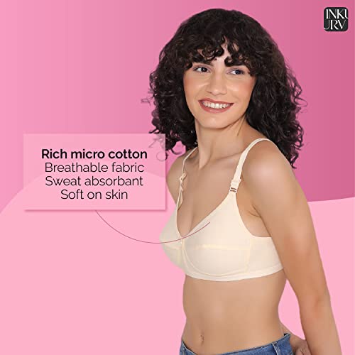 Image of INKURV Cotton Hosiery Bra for Women's Daily use, Full Coverage Bra for Regular wear, Non Padded, Non Wired Everyday Bra with Rich Cotton-Zoe Combo of 3