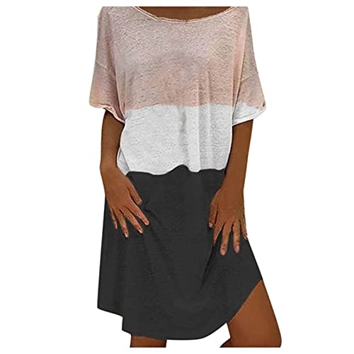 Women s Short Sleeve Basic Midi Color Block Casual Dress Party Mini Dress
